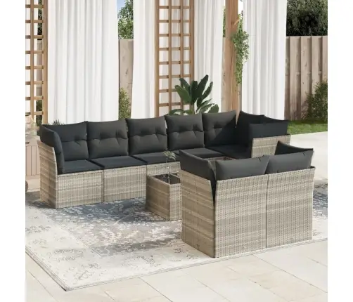 9-Daļīgs Dārza Dīvāna Komplekts,Matrači, Gaiši Pelēka Pe Pinums Vidaxl