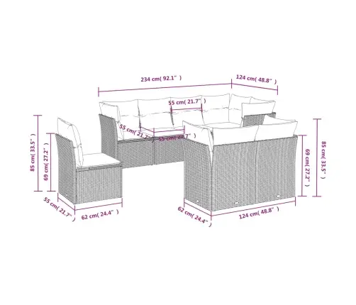 8-Daļīgs Dārza Dīvāna Komplekts, Matrači, Melna Pe Rotangpalma Vidaxl