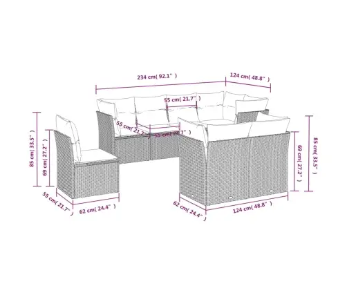 8-Osaline Aiadiivani Komplekt Patjadega, Hall, Polürotang