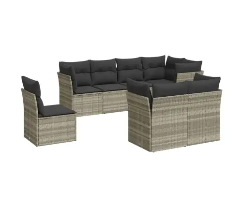 8-Daļīgs Dārza Dīvāna Komplekts,Matrači, Gaiši Pelēka Pe Pinums Vidaxl