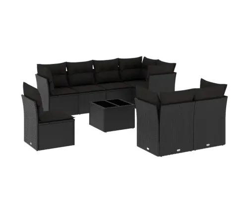 9-Daļīgs Dārza Dīvāna Komplekts, Matrači, Melna Pe Rotangpalma Vidaxl