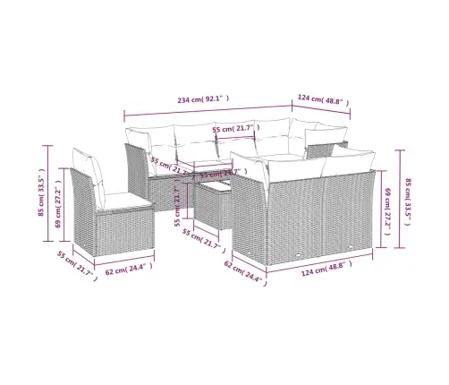 9-Daļīgs Dārza Dīvāna Komplekts, Matrači, Melna Pe Rotangpalma Vidaxl