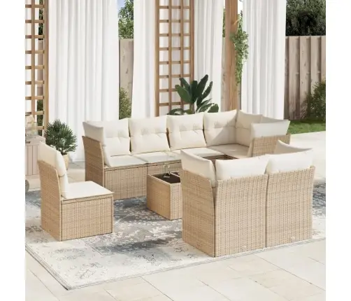 9-Daļīgs Dārza Dīvānu Komplekts, Matrači, Bēša Pe Rotangpalma Vidaxl