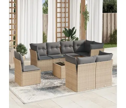 9-Daļīgs Dārza Dīvānu Komplekts, Matrači, Bēša Pe Rotangpalma Vidaxl