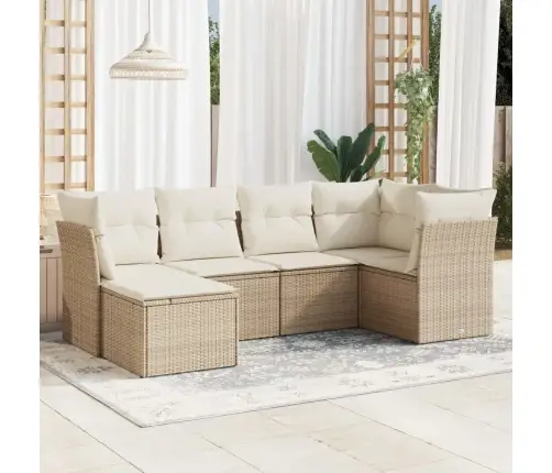 6-Daļīgs Dārza Dīvāna Komplekts, Matrači, Bēša Pe Rotangpalma Vidaxl