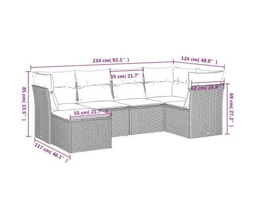 6-Osaline Aiamööblikomplekt Patjadega, Helehall, Polürotang