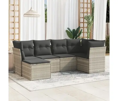 6-Osaline Aiamööblikomplekt Patjadega, Helehall, Polürotang