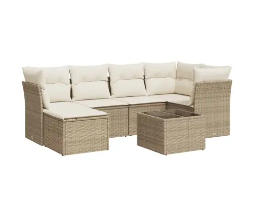 7-Daļīgs Dārza Dīvāna Komplekts, Matrači, Bēša Pe Rotangpalma Vidaxl