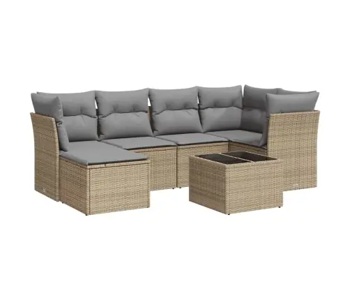 7-Daļīgs Dārza Dīvāna Komplekts, Matrači, Bēša Pe Rotangpalma Vidaxl