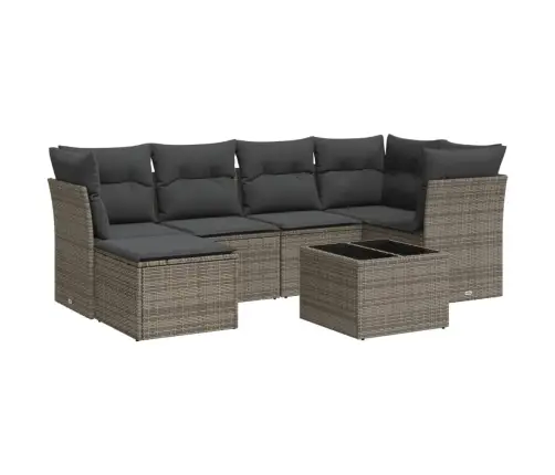 Sofos Komplektas Su Pagalvėlėmis, 7 Dalių, Pilkas, Poliratanas