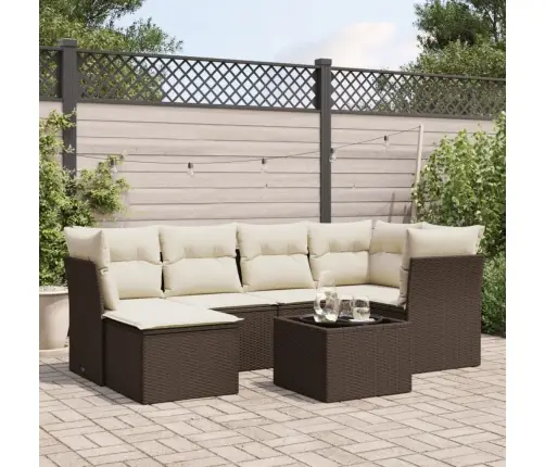 Sofos Komplektas Su Pagalvėlėmis, 7 Dalių, Rudas, Poliratanas