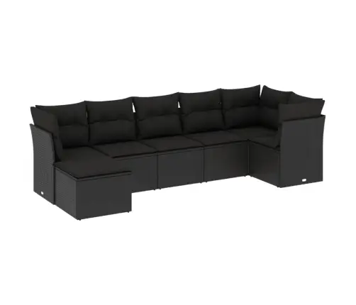 Sofos Komplektas Su Pagalvėlėmis, 7 Dalių, Juodas, Poliratanas