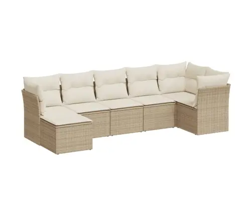 7-Daļīgs Dārza Dīvāna Komplekts, Matrači, Bēša Pe Rotangpalma Vidaxl