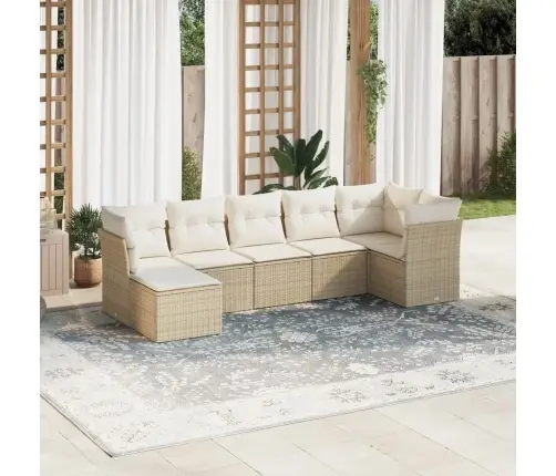 7-Daļīgs Dārza Dīvāna Komplekts, Matrači, Bēša Pe Rotangpalma Vidaxl