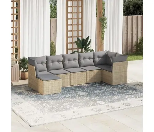 7-Daļīgs Dārza Dīvāna Komplekts, Matrači, Bēša Pe Rotangpalma Vidaxl