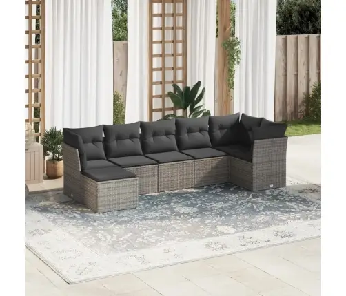 7-Daļīgs Dārza Dīvāna Komplekts, Matrači, Pelēka Pe Rotangpalma Vidaxl