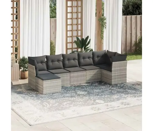 7-Osaline Aiamööblikomplekt Patjadega, Helehall, Polürotang