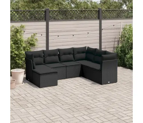 Sofos Komplektas Su Pagalvėlėmis, 7 Dalių, Juodas, Poliratanas