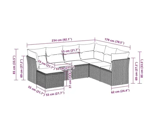 7-Osaline Aiamööblikomplekt Patjadega, Helehall, Polürotang