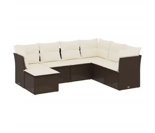 Sofos Komplektas Su Pagalvėlėmis, 7 Dalių, Rudas, Poliratanas