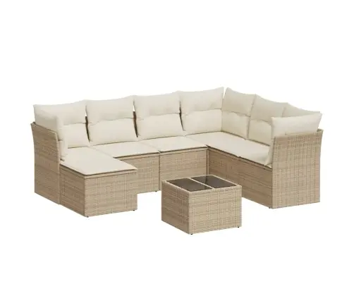 8-Daļīgs Dārza Dīvāna Komplekts, Matrači, Bēša Pe Rotangpalma Vidaxl