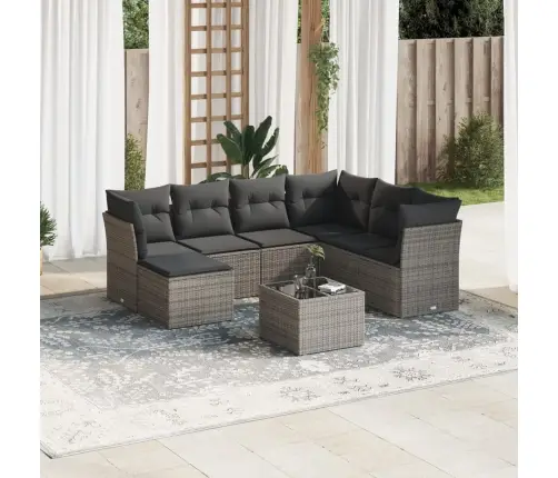 8-Daļīgs Dārza Dīvāna Komplekts Ar Matračiem, Pelēks Pe Pinums Vidaxl