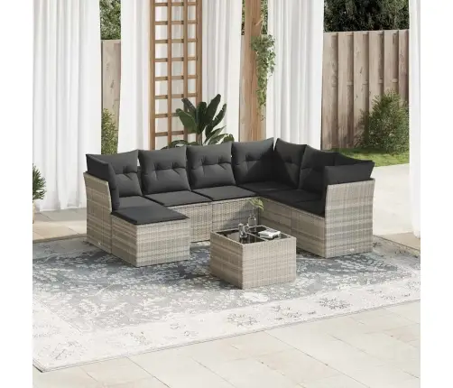 8-Daļīgs Dārza Dīvāna Komplekts,Matrači, Gaiši Pelēka Pe Pinums Vidaxl