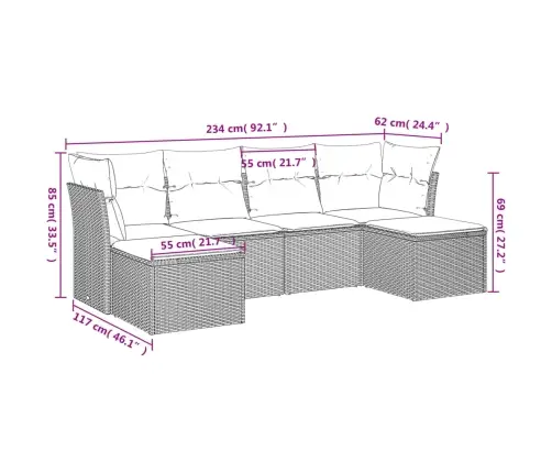 6-Osaline Aiadiivani Komplekt Patjadega, Hall, Polürotang