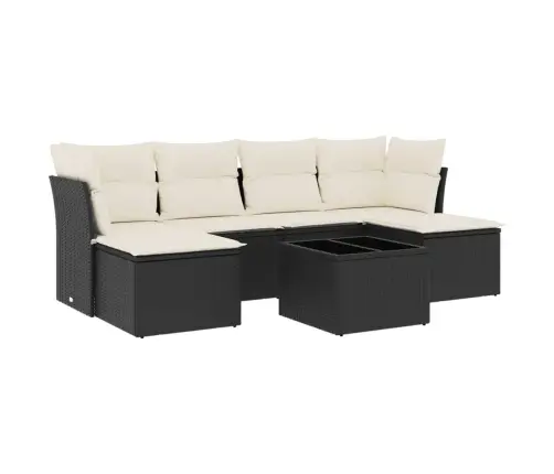 7-Daļīgs Dārza Dīvāna Komplekts Ar Matračiem, Melna Pe Vidaxl