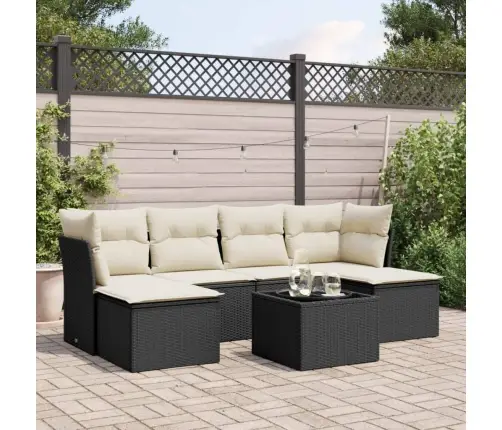 7-Daļīgs Dārza Dīvāna Komplekts Ar Matračiem, Melna Pe Vidaxl