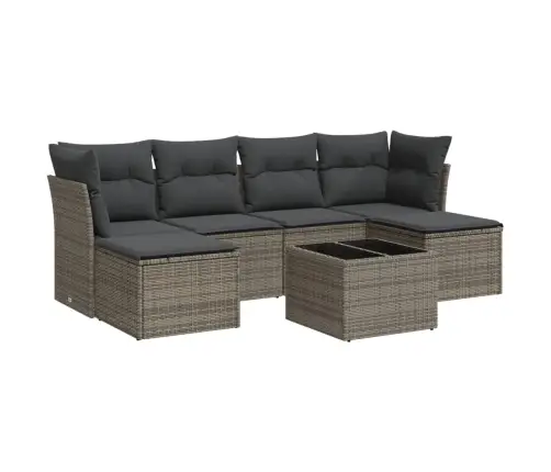 7-Daļīgs Dārza Dīvāna Komplekts, Matrači, Pelēka Pe Rotangpalma Vidaxl