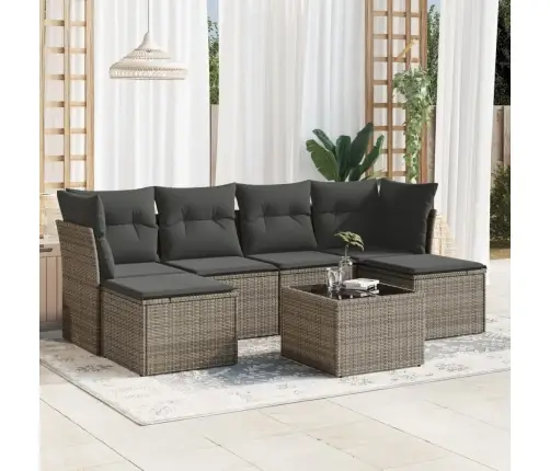 7-Daļīgs Dārza Dīvāna Komplekts, Matrači, Pelēka Pe Rotangpalma Vidaxl