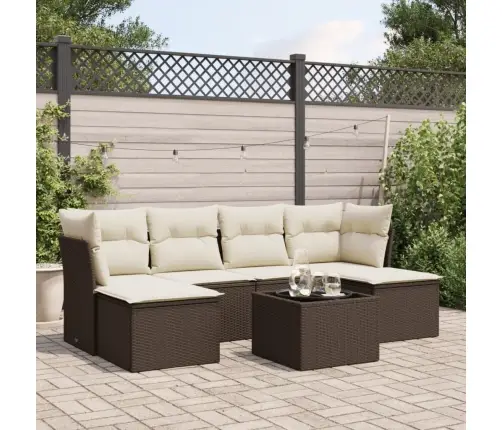 7-Osaline Aiamööblikomplekt Patjadega, Pruun, Polürotang