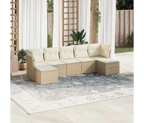 7-Daļīgs Dārza Dīvāna Komplekts, Matrači, Bēša Pe Rotangpalma Vidaxl