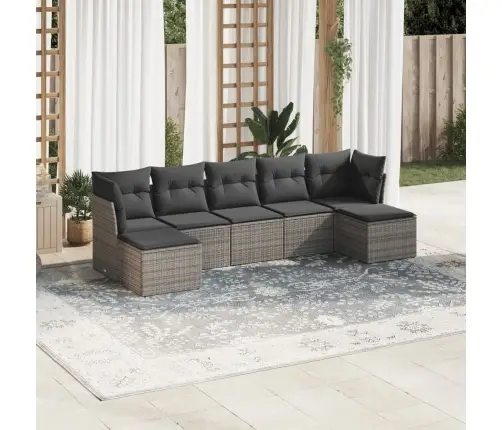 7-Daļīgs Dārza Dīvāna Komplekts, Matrači, Pelēka Pe Rotangpalma Vidaxl