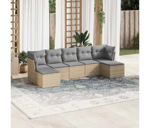 7-Daļīgs Dārza Dīvāna Komplekts,Matrači, Gaiši Pelēka Pe Pinums Vidaxl