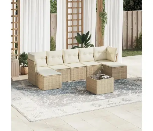 8-Daļīgs Dārza Dīvāna Komplekts, Matrači, Bēša Pe Rotangpalma Vidaxl