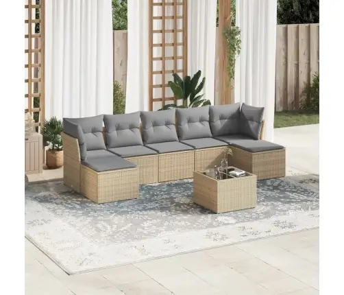 8-Daļīgs Dārza Dīvāna Komplekts, Matrači, Bēša Pe Rotangpalma Vidaxl