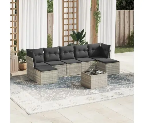 8-Daļīgs Dārza Dīvāna Komplekts,Matrači, Gaiši Pelēka Pe Pinums Vidaxl