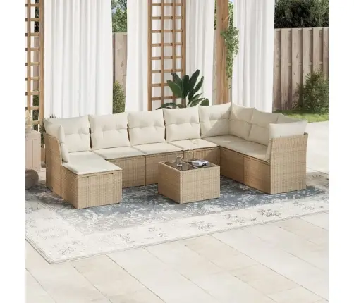 9-Daļīgs Dārza Dīvānu Komplekts, Matrači, Bēša Pe Rotangpalma Vidaxl