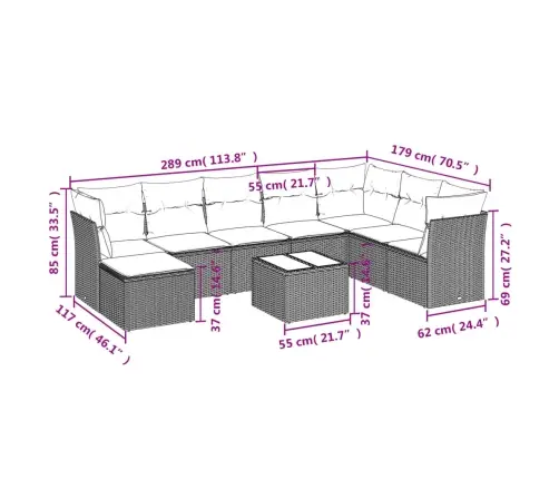 9-Osaline Aiadiivani Komplekt Patjadega, Beež, Polürotang