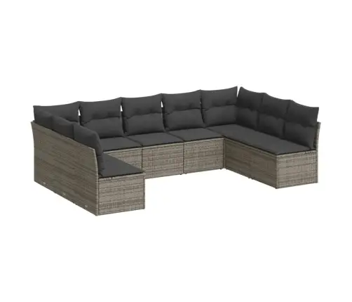 9-Daļīgs Dārza Dīvāna Komplekts Ar Matračiem, Pelēks Pe Pinums Vidaxl