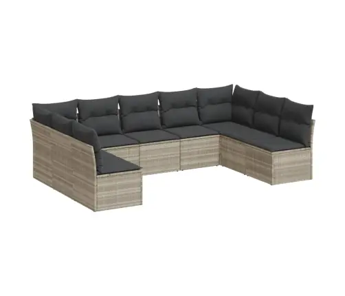 9-Daļīgs Dārza Dīvāna Komplekts,Matrači, Gaiši Pelēka Pe Pinums Vidaxl