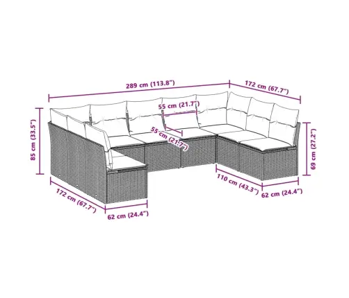 9-Daļīgs Dārza Dīvāna Komplekts,Matrači, Gaiši Pelēka Pe Pinums Vidaxl
