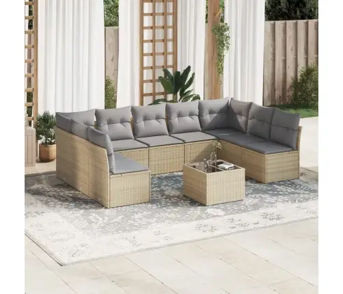 10-Daļīgs Dārza Dīvāna Komplekts, Matrači, Bēša Pe Rotangpalma Vidaxl