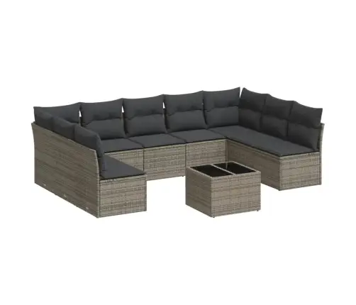 10-Daļīgs Dārza Dīvāna Komplekts Ar Matračiem, Pelēks Pe Pinums Vidaxl