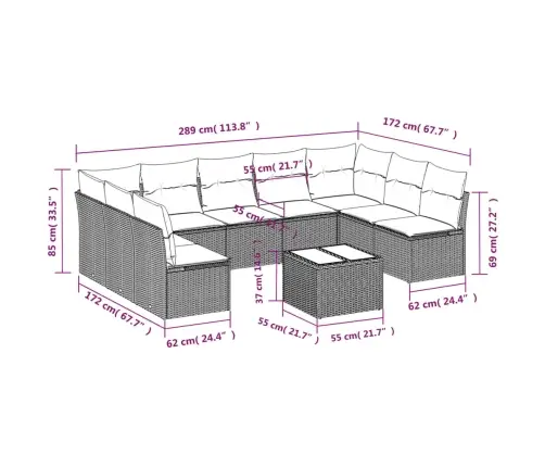 10-Daļīgs Dārza Dīvāna Komplekts Ar Matračiem, Pelēks Pe Pinums Vidaxl