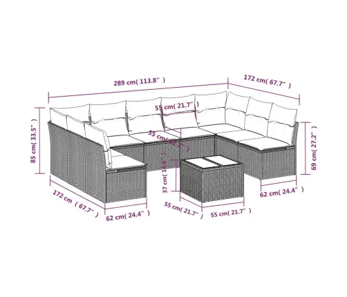 10-Daļīgs Dārza Dīvāna Komplekts, Matrači, Brūna Pe Rotangpalma Vidaxl