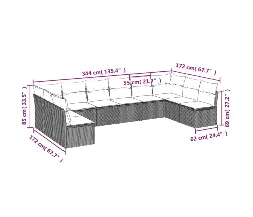 10-Daļīgs Dārza Dīvāna Komplekts, Matrači, Melna Pe Rotangpalma Vidaxl