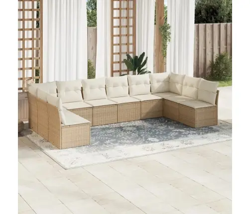 Sofos Komplektas Su Pagalvėlėmis, 10 Dalių, Smėlio, Poliratanas